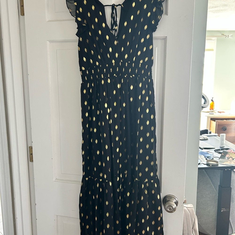 Lulu's Black Maxi Dress with Gold Dots